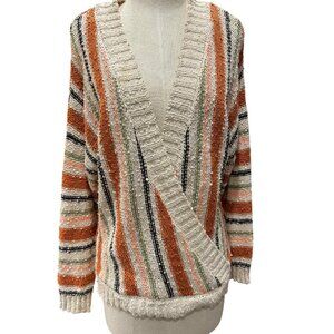 Billabong Bring It Together Surplice Sweater Large Striped Boho Cozy